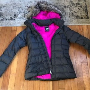 NorthFace puffer cost grey/hot pink